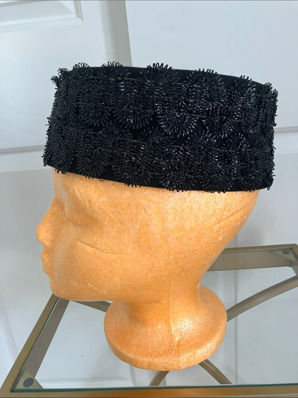VTG Women's Black Beaded Pillbox Hat - Elegant Formal Accessory